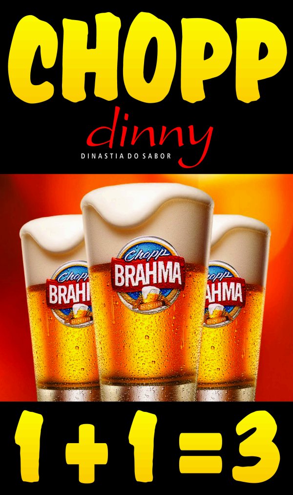 Promoção de Chopp (1+1=3) toda quinta-feira.